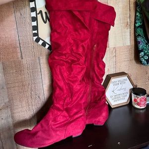 Deep Red Knee High Boot with Small Heel  12m